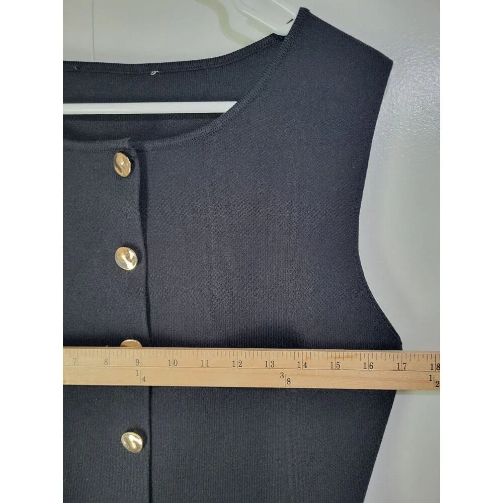 Zara Gold Button Knit Vest Top Black SZ XL Minimalist Classic Heavy - Picture 3 of 8